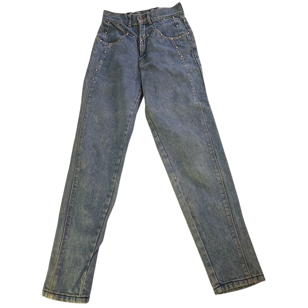 VTG Vintage 80s  BonJour Womens Embellished Paperbag Taper Leg Jeans Sz 7‎